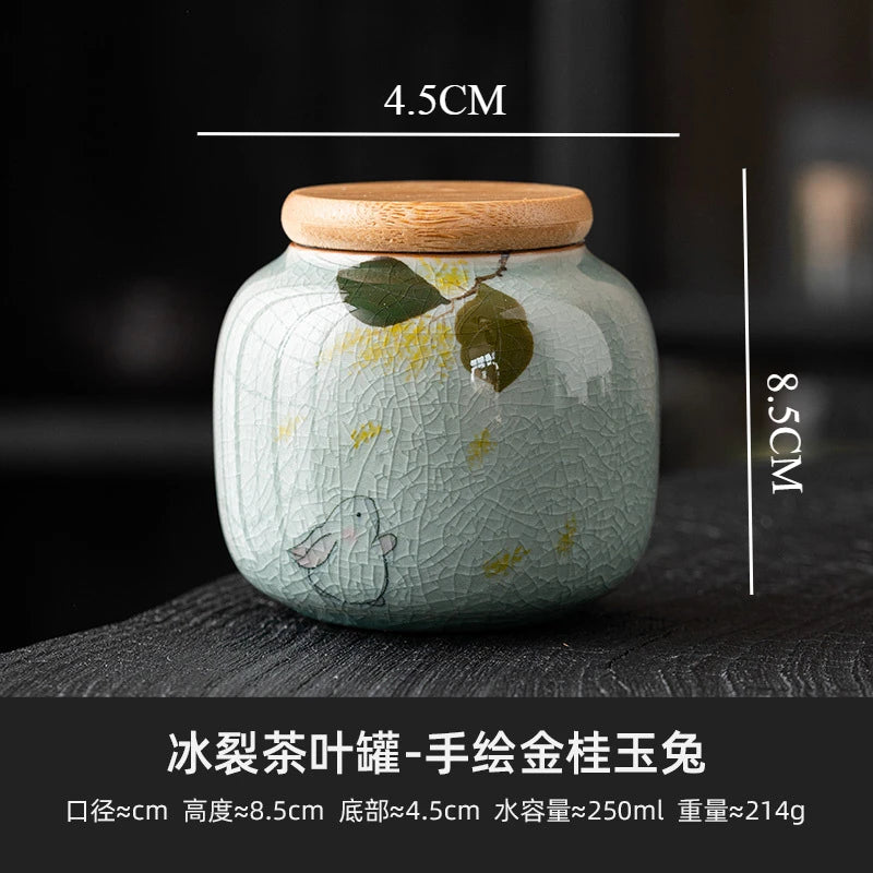 European Ceramic Storage Jar with Cover Hand Painted Flowers for Decoration Tabletop Sealed Tea Canister Kitchen Grain Dispenser